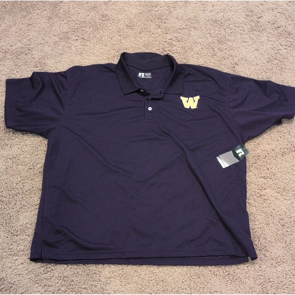 Russell Men's 3XL Big & Tall Purple WSU Polo Shirt Logo Short Sleeve